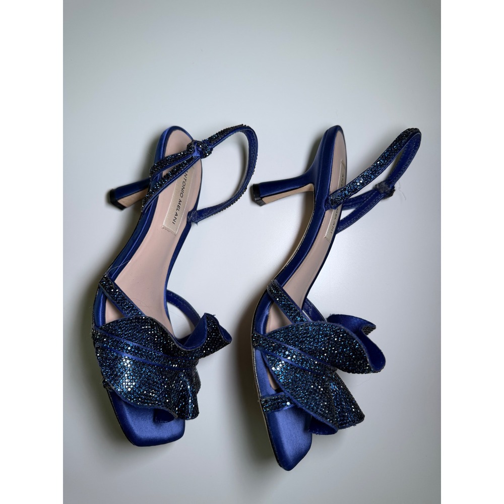 Antonio Melani Blue Crystal Rhinestone Ruffle Slingback Heels Size 6M